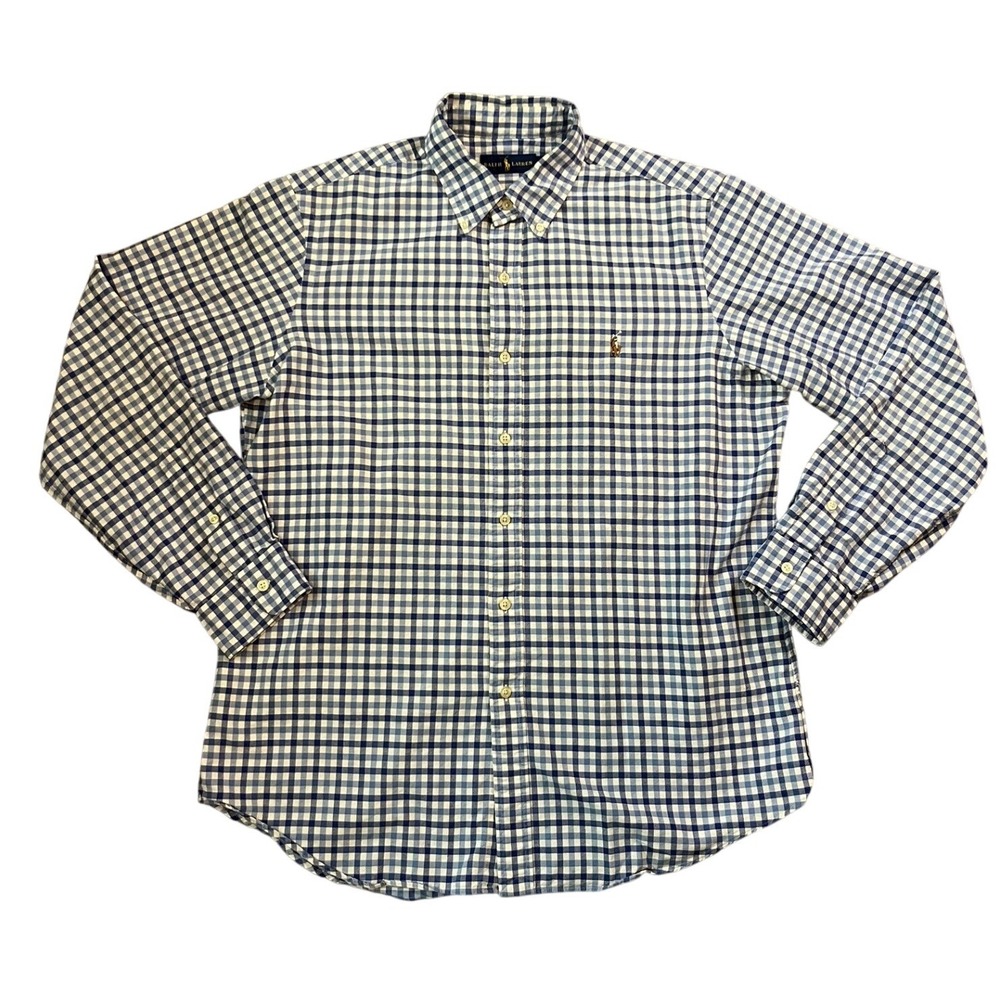 Polo Ralph Lauren Mens Button Down Shirt Blue White Size L Preppy Quiet Luxury